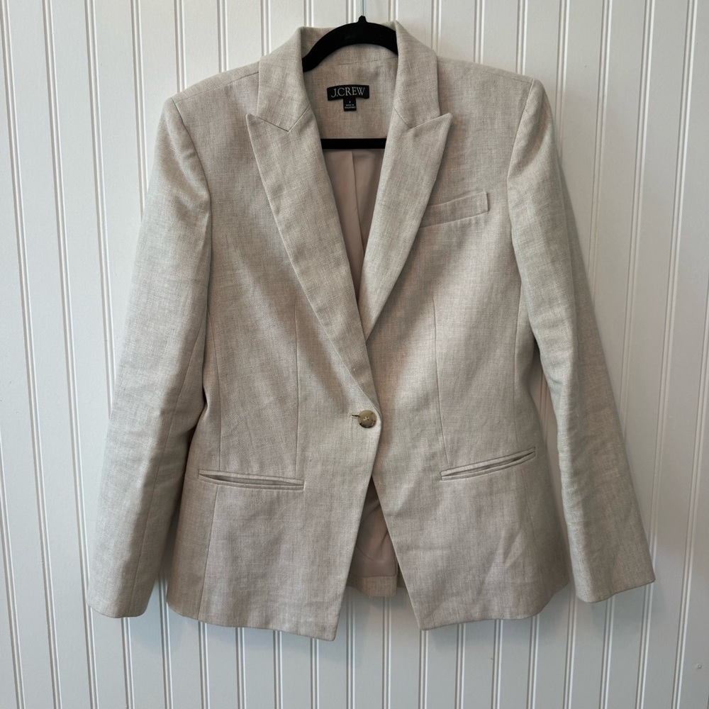 J.‎ Crew Alexandra blazer in stretch linen blend in Flax Ivory Sz 8